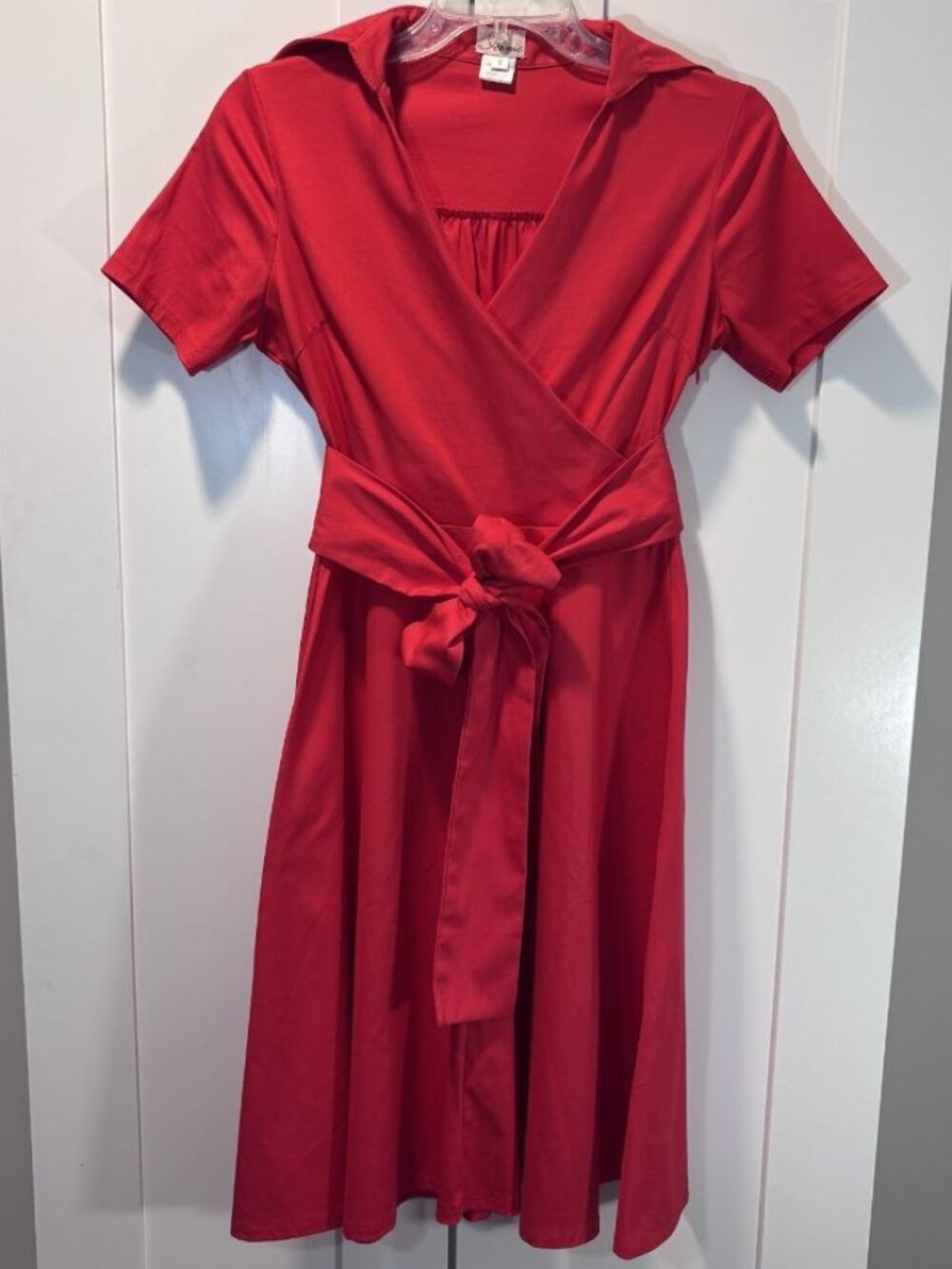 Iconic Cotton Red Dress Short-Sleeve Midi A-line Women’s Size Small Party Travel
